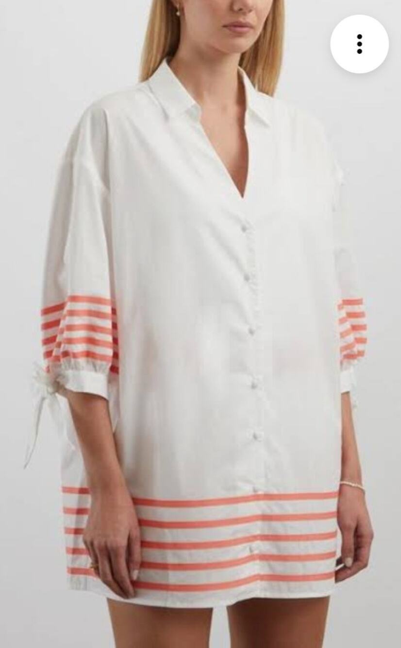 PAPER London x AREV St Tropez Blondie Beach Shirt White Peach Size 8